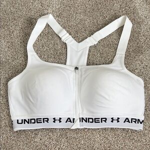 Under Armour Women's White Sports Bra Compression Front Zip Racer Back Size 36C